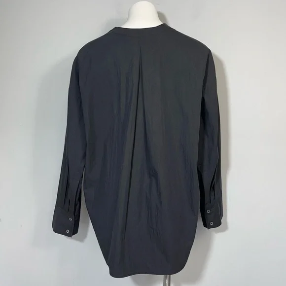 CO Collections V-Neck Blouse in Cotton Blend Poplin Black S Luxury Minimalist